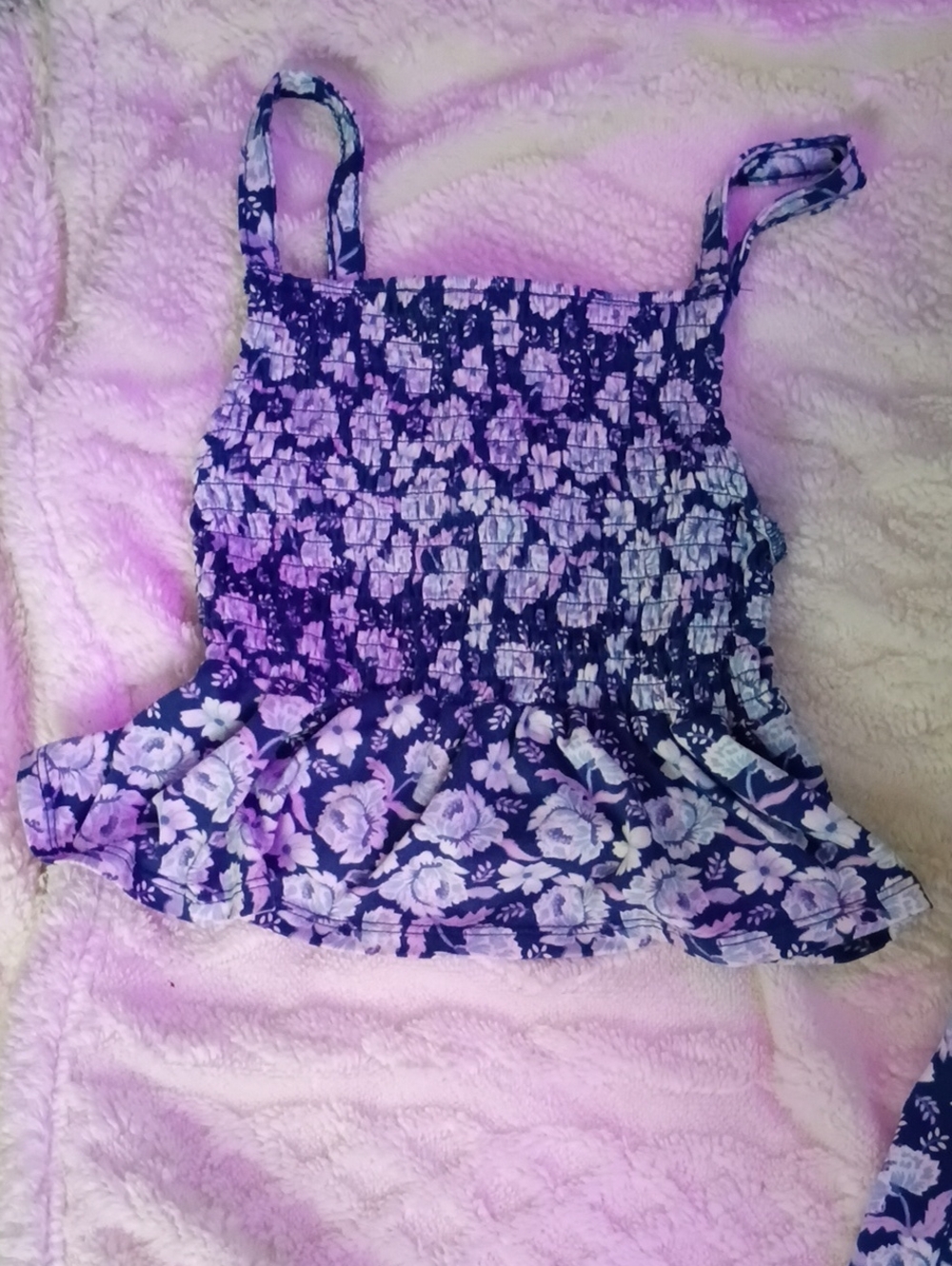 btween Navy and White Floral Smocked Ruffle One-Piece